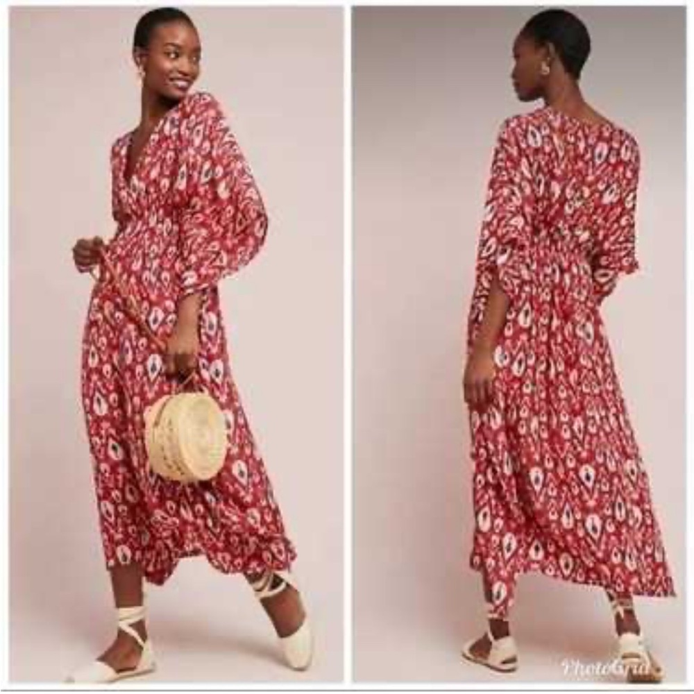 NWT Rujuta Sheth Anthropologie‎ One Size Kaftan Dress Red Pattern